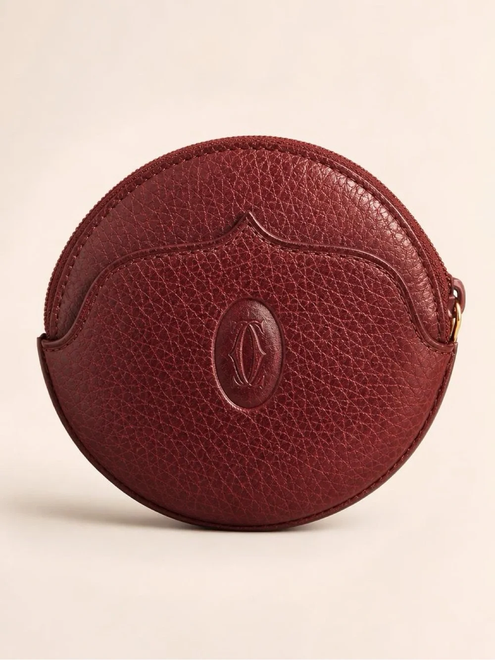 Authentic Vintage Cartier Must de Cartier Burgundy Leather Round Coin Purse - Picture 1 of 6